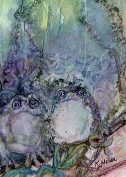"Frog Duo" by Katherine Weber, Woodstock IL - Watercolor on Terra Skin - SOLD